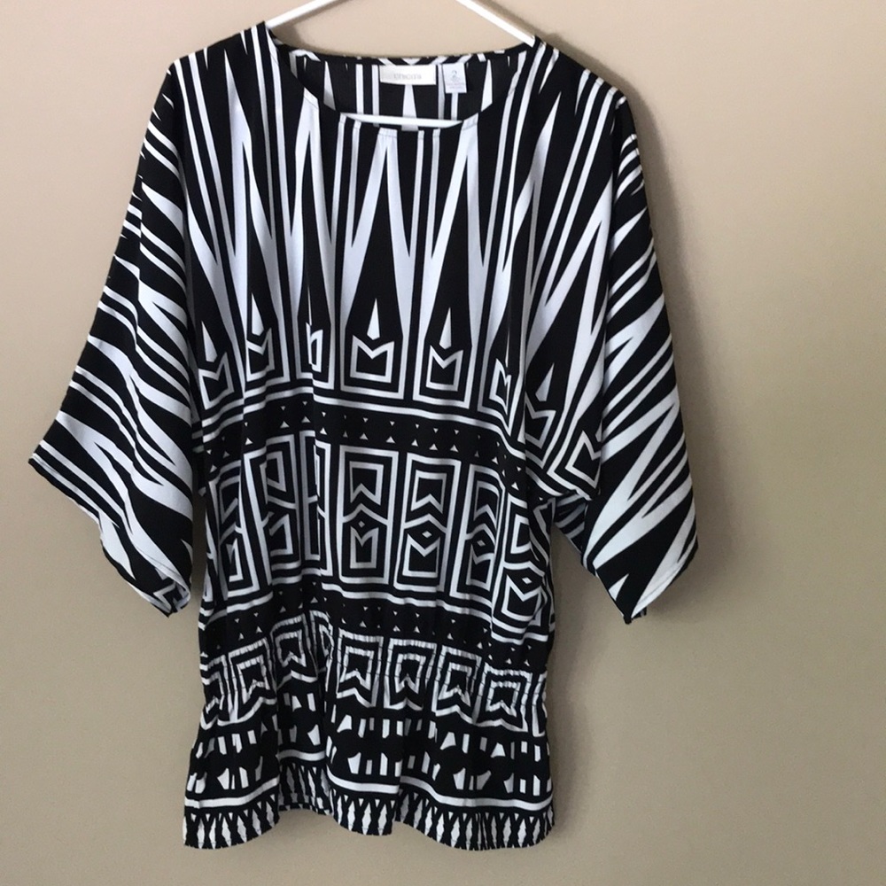 Chico’s batwing geometric print blouse Sz L